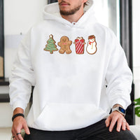 Adorable Holiday Cookie Graphic Hoodie, Christmas Gingerbread Hoodie, Festive Gingerbread Man Hooded Sweatshirt, Comfy Winter Pullover Hoodie