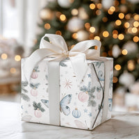 Pine Branch Holiday Gift Wrap, Pastel Butterfly Christmas Wrapping Paper, Whimsical Butterfly Wrapping Paper, Winter Ornament Present Paper