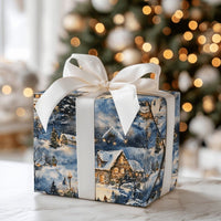Winter Wonderland Gift Wrap, Snowy Village Christmas Wrapping Paper, Comfy Night Cabin Wrapping Paper, Scenic Holiday Gift Wrap Roll
