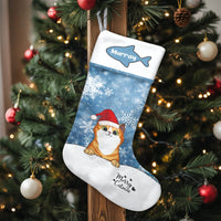 Kitten Christmas Stocking, Santa Hat Cat Christmas Stocking, Pet Holiday Stocking, Adorable Winter Animal Mantel Decor, Present for Pet Lovers