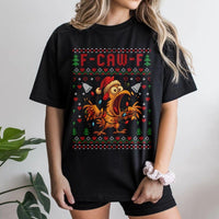 Ugly Sweater Style Holiday Tee, F-Caw-F Chicken Christmas T-Shirt, Humorous Screaming Poultry Graphic Shirt, Farm Xmas Chicken Lover Tee
