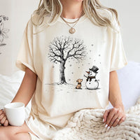 Adorable Winter Dog Snowman T-Shirt, Snowman and Puppy Dog T-Shirt, Dog Lover Christmas Snowman Shirt, Holiday Puppy Graphic Tee