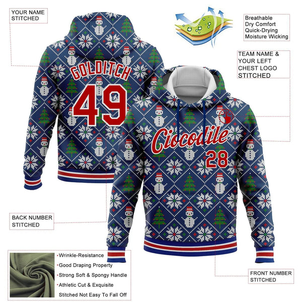 Personalized Name and Number Hoodie, Custom Christmas Ugly Sweater Hoodie, Festive Holiday Pullover Hoodie, Xmas Sports Fan S