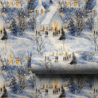 Scenic Village Christmas Gift Wrap, Snowy Winter Church Wrapping Paper, Traditional Holiday Wrapping Paper, Winter Gift Wrap Paper Roll