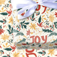 Poinsettia Floral Holiday Gift Wrap, Joy Christmas Wrapping Paper, Festive Typography Wrapping Paper, Xmas Present Wrap