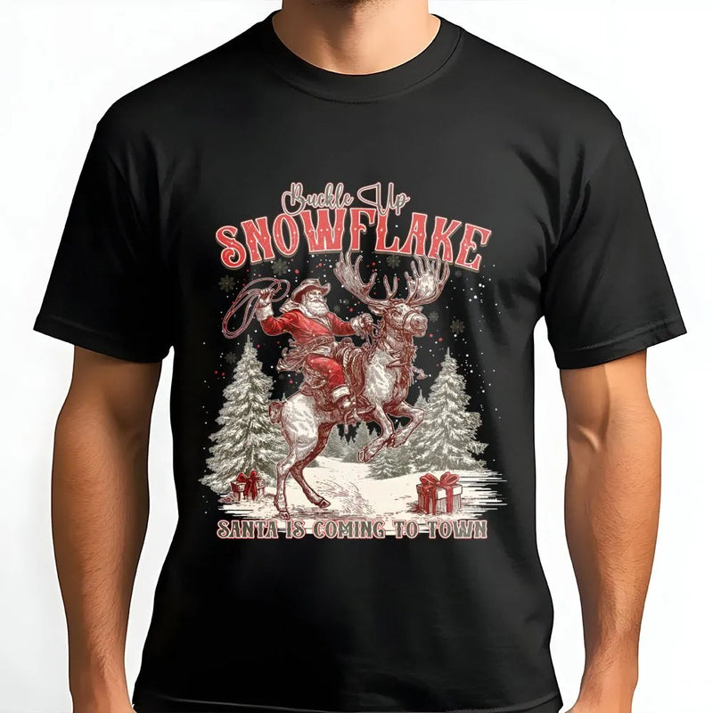 Retro Western Christmas Graphic Tee, Cowboy Santa Reindeer Rodeo T-Shirt, Vintage Country Holiday Cowboy Shirt, Rodeo Xmas Present