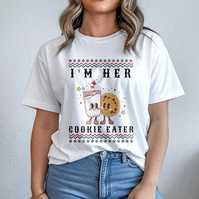 Matching Christmas Couple T-Shirt, I'm Her Cookie Eater Shirt, Humorous Holiday Couple Tee, Xmas Partner Graphic Shirt, Adorable Couple Xmas Present