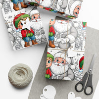 Kids Christmas Activity Gift Wrap, Colorable Santa and Elf Wrapping Paper, DIY Holiday Coloring Wrapping Paper, Winter Xmas Wrapping Paper