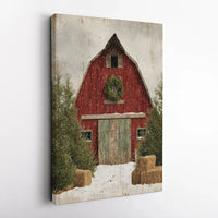 Snowy Winter Barn Canvas Art, Rustic Red Barn Christmas Wall Art, Red Barn Holiday Print, Farmhouse Decor Printable Digital Download
