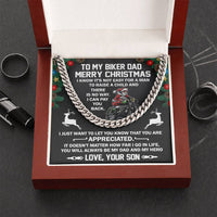 Motorcycle Rider Chain from Son, Biker Dad Cuban Link Chain Necklace, Personalized Christmas Message Card Chain, Mens Biker Jewelry