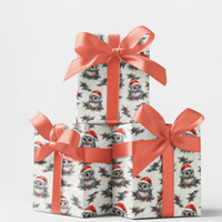 Santa Hat Mistletoe Christmas Gift Wrap, Holiday Night Owl Wrapping Paper, Festive Woodland Bird Wrapping Paper, Holiday Gift Wrap Roll