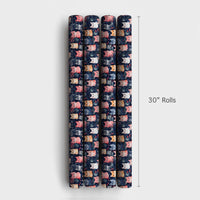 Watercolor Kitten Gift Wrap, Christmas Cat Wrapping Paper, Festive Holiday Wrapping Paper, Navy Winter Gift Wrap, Cat Lover Present Wrap