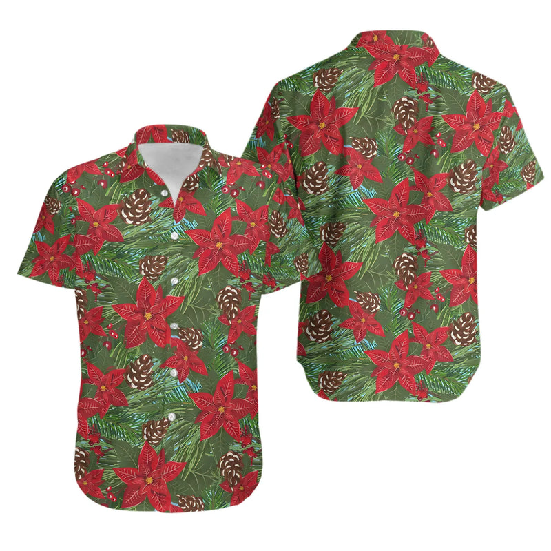 Botanical Aloha Shirt, Christmas Poinsettia Hawaiian Shirt, Festive Floral Button Down Shirt, Xmas Vacation Shirt, Holiday Party Present