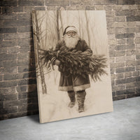 Sketch Christmas Tree Canvas Print, Vintage Santa Claus Canvas Wall Art, Retro Holiday Drawing Wall Art, Nostalgic Xmas Festive Wall Decor
