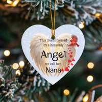 Angel Wings Cardinal Keepsake, Nana Memorial Heart Ornament, Remembrance Ceramic Ornament, Christmas Tree Ornament, Sympathy Present