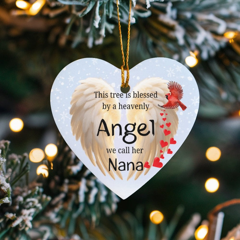 Angel Wings Cardinal Keepsake, Nana Memorial Heart Ornament, Remembrance Ceramic Ornament, Christmas Tree Ornament, Sympathy Present