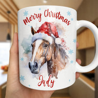 Watercolor Santa Hat Horse Mug, Merry Christmas Horse Mug, Holiday Equestrian Coffee Cup, Ceramic Tea Mug Present for Horse Lovers