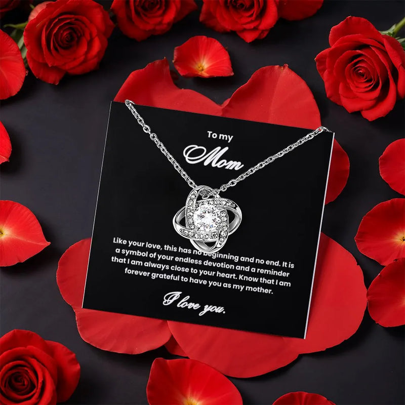 Eternal Bond Love Knot Pendant, Mom Love Knot Necklace, CZ Crystal Love Knot Jewelry, Mother's Day Present, Birthday Christmas Present for Mom