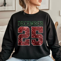 Red Glitter Christmas Number Shirt, December 25 Sweatshirt, Festive Holiday Date Crewneck, Comfy Winter Sweater, Xmas Present for Men Women