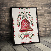 Red Holiday Botanical Canvas Print, Christmas Bell Canvas Wall Art, Festive Xmas Bell Wall Canvas, Winter Home Decor, Holiday Season Present