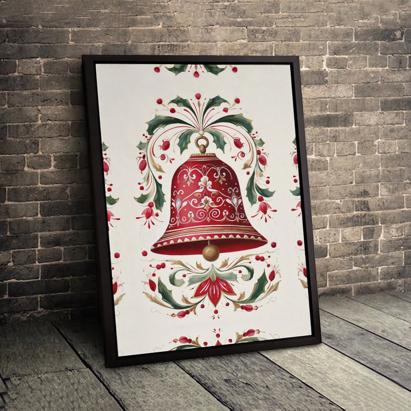 Red Holiday Botanical Canvas Print, Christmas Bell Canvas Wall Art, Festive Xmas Bell Wall Canvas, Winter Home Decor, Holiday Season Present