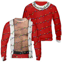 Realistic Graphic Christmas Sweater, Hairy Chest Santa Ugly Christmas Sweater, Humorous Santa Holiday Sweater, Party Crewneck Sweatshirt Present