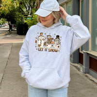 Adorable Snowman Trio Christmas Hooded Sweatshirt, Let It Snow Hoodie, Winter Holiday Hoodie, Comfy Snowmen Xmas Sweater, Holiday Present Pullover