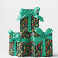 Comfy Forest Winter Gift Wrap, Rustic Woodland Christmas Wrapping Paper, Pine Tree Holiday Gift Wrap Roll, Nature Evergreen Wrapping Paper