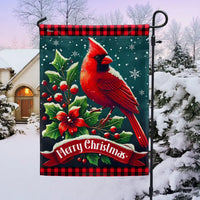 Double-Sided Winter Holiday Yard Flag, Cardinal Bird Merry Christmas Garden Flag, Red Bird Festive Lawn Flag