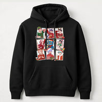 Manga Boys Postage Stamp Hoodie, Anime Christmas Hoodie, Holiday Anime Pullover Hoodie, Festive Manga Graphic Sweatshirt, Otaku Xmas Present