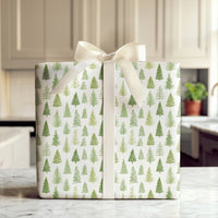 Rustic Woodland Holiday Gift Wrap, Watercolor Pine Tree Wrapping Paper, Winter Evergreen Wrapping Paper, Forest Christmas Tree Present Wrap