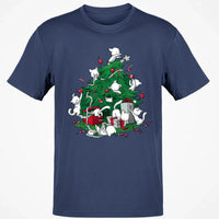 Humorous Holiday Chaos Graphic Tee, Cats Climbing Christmas Tree T-Shirt, Festive Kitty Christmas Shirt, Adorable Cat Lover Winter Top