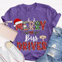 Custom Santa Hat Holiday Graphic Tee, Personalized Bus Driver Christmas T-Shirt, Merry Christmas Driver Shirt, Adorable Xmas School Bus Tee