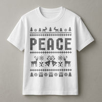 Knitted Sweater Style Xmas T-Shirt, Peace Ugly Christmas Shirt, Humorous Holiday Graphic Tee, Festive Matching Shirt, Retro Christmas Tee Present