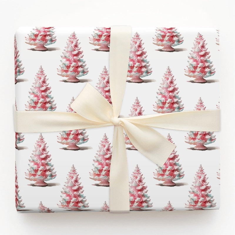Watercolor Holiday Gift Wrap, Pink Christmas Tree Wrapping Paper, Whimsical Tree Winter Wrapping Paper, Modern Pastel Gift Wrap Roll