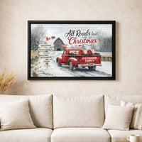 Christmas Cardinals Canvas Wall Art, Custom Family Name Red Truck Canvas, Rustic Holiday Canvas Print, Winter Farmhouse Decor Present