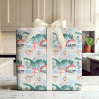 Coastal Beach Holiday Gift Wrap, Tropical Santa Christmas Wrapping Paper, Palm Tree Xmas Wrapping Paper, Summer Holiday Gift Wrap Roll