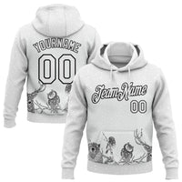 Winter Animals 3D Print Pullover Sweatshirt, Custom Christmas Hoodie White Black, Personalized Name Number Xmas Holiday Hoodie