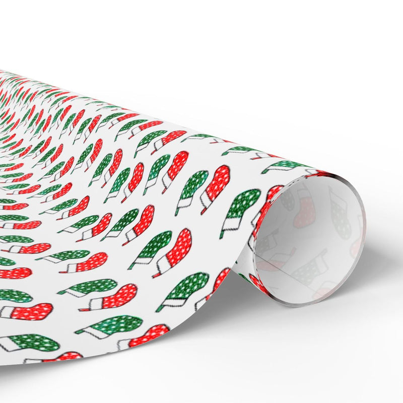 Red and Green Polka Dot Gift Wrap, Christmas Stocking Wrapping Paper, Holiday Stockings Gift Wrapping Paper, Festive Xmas Wrapping Paper