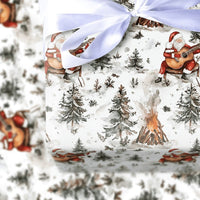 Rustic Musician Holiday Gift Wrap, Campfire Santa Guitar Wrapping Paper, Winter Forest Wrapping Paper, Camper Christmas Wrapping Paper