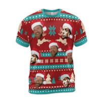 Personalized Photo Reindeer Holiday Tee, Custom Face Christmas T-Shirt, Humorous Matching Xmas Shirt, Secret Santa Gag Present for Him