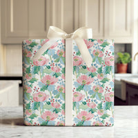 Watercolor Floral Gift Wrap, Pink Christmas Rose Wrapping Paper, Holly Berry Christmas Wrapping Paper, Elegant Winter Holiday Wrapping Paper