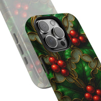Stained Glass Botanical Phone Cover, Holly Berry iPhone Case, Christmas Floral Hard Case, Holiday Winter Tough Phone Protection