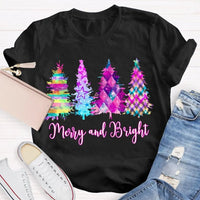 Colorful Tie-Dye Holiday T-Shirt, Merry and Bright Christmas Tree Shirt, Retro Christmas Graphic Tee, Festive Holiday Season Shirt