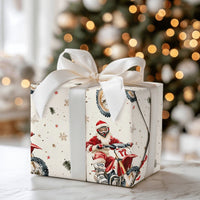 Dirt Bike Christmas Gift Wrap, Motocross Santa Wrapping Paper, Extreme Biker Holiday Wrapping Paper, Motorcycle Xmas Gift Wrap Paper Roll