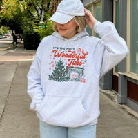 Retro Christmas Tree Hoodie, Most Wonderful Time Hoodie, Comfy Holiday Graphic Hoodie, Winter Xmas Hooded Sweatshirt, Christmas Present