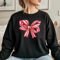 Retro Red Ribbon Holiday Sweater, Christmas Bow Sweatshirt, Adorable Coquette Xmas Crewneck, Vintage Christmas Graphic Sweatshirt, Winter Present