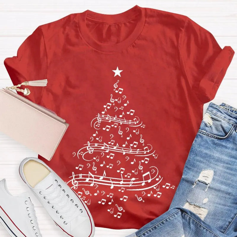 Holiday Musician Graphic Tee, Musical Notes Christmas Tree Shirt, Merry Christmas Music Lover Shirt, Music Teacher Holiday Present