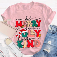 Snowflake Holiday Graphic Shirt, Be Merry Be Jolly Be Kind Christmas T-Shirt, Festive Winter Kindness Tee, Christmas Present Graphic T-Shirt