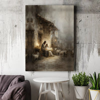 Rustic Holy Family Oil Painting Canvas Print, Nativity Scene Canvas Wall Art, Religious Christmas Wall Decor, Christian Holiday Home Present